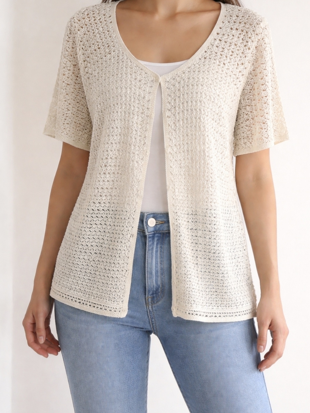 JC Collection Lacy Knit Cardigan Women's Large Cottage Core